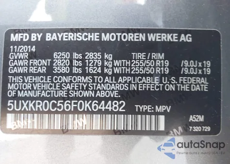 2015 BMW X5 xDrive35I from USA, damaged, VIN 5UXKR0C56F0K64482